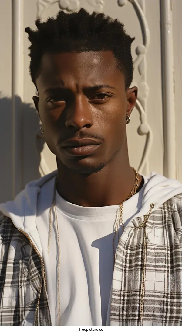 A young African-American man with a serious expression on his face
