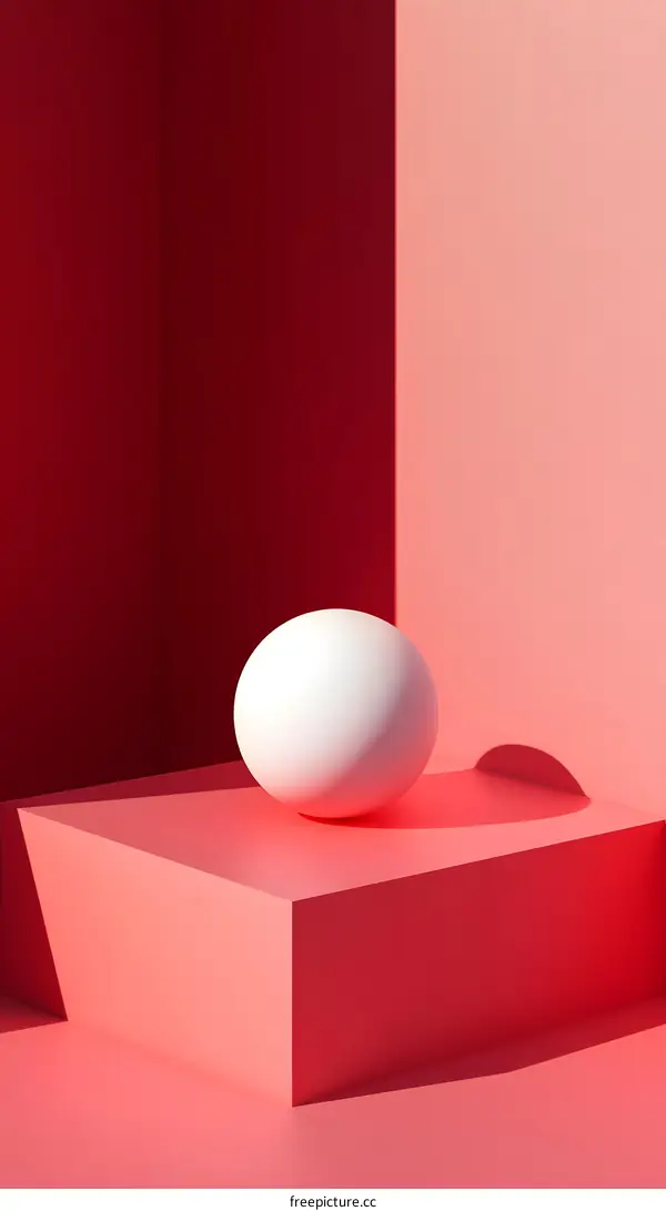 Abstract Minimalist White Sphere on a Red Platform