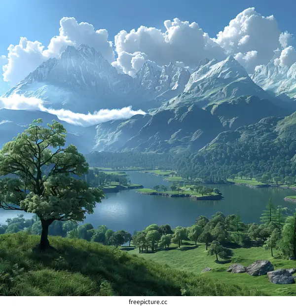 Misty Fantasy Valley Lake With Mountains