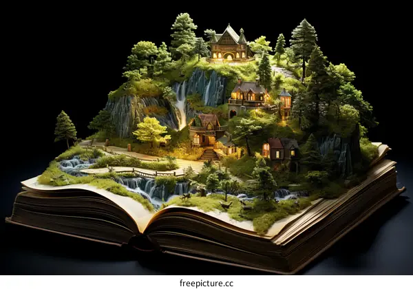 Fantasy world inside the pages of a book