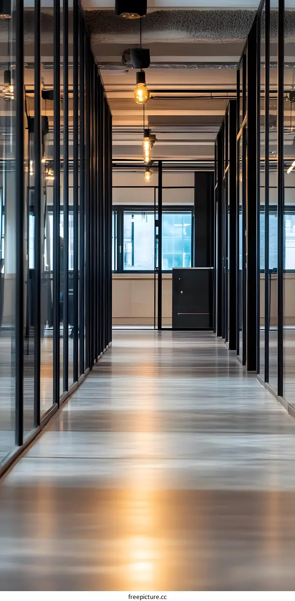 Modern Office Interior With Glass Walls And Light