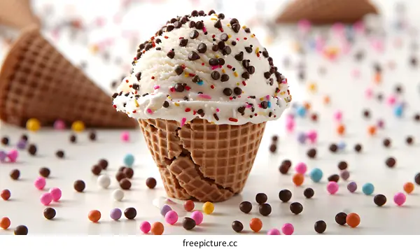 Ice cream in cone with sprinkles