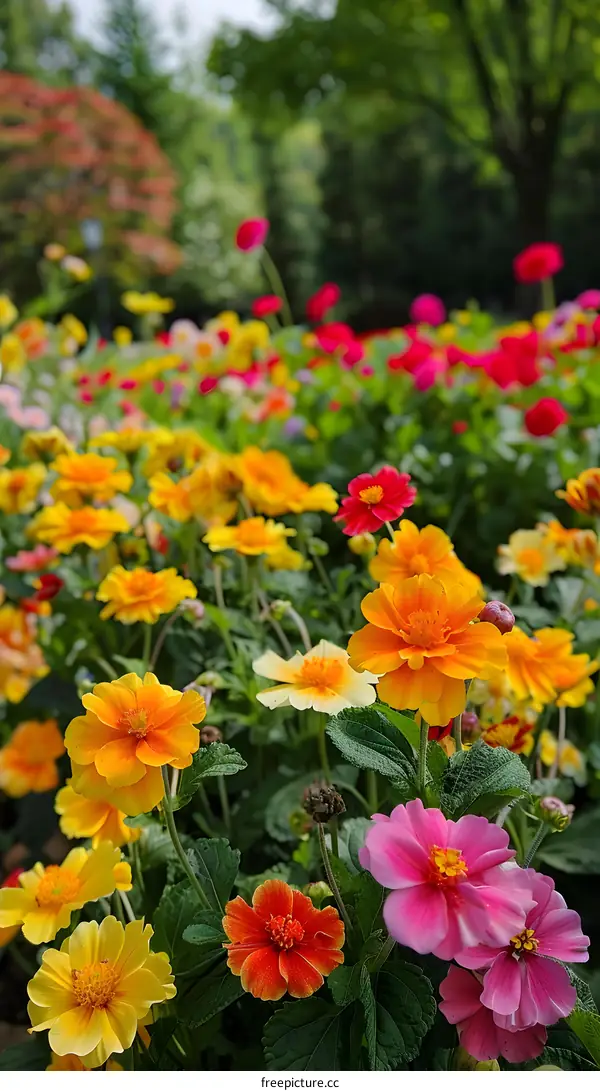 Close Up Of Colorful Flowers In A Garden