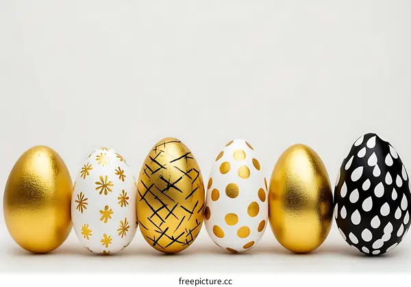 Decorated Easter Eggs on a Light Gray Background