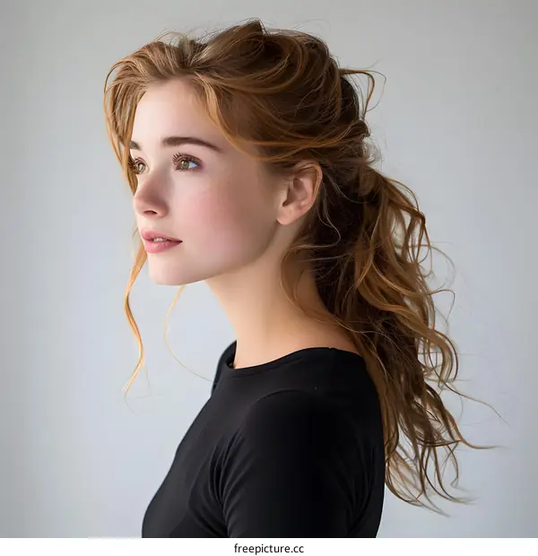 portrait of a beautiful young woman with long red hair