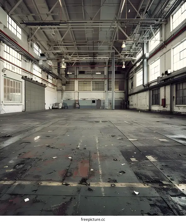 Abandoned Industrial Warehouse Interior with Concrete Floor