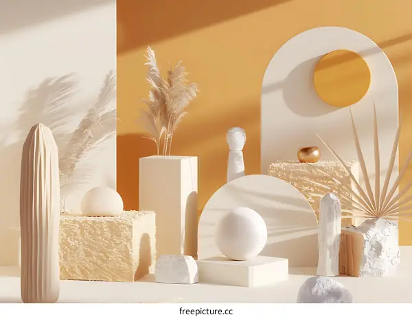 Abstract Minimalist Scene With Neutral Tones and Geometric Shapes