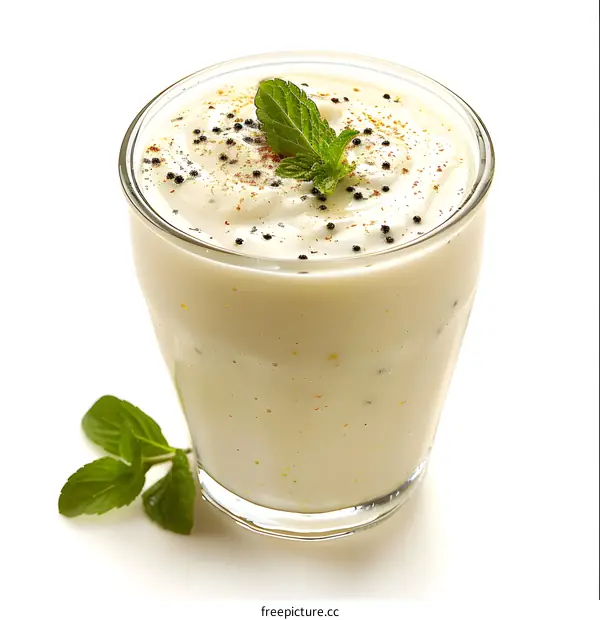 Glass of Lassi Drink with Mint and Spices