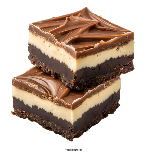 [Transparent Background PNG]A close-up image of a stack of two chocolate caramel slice