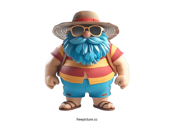 [Transparent Background PNG]3d cartoon character of a man with a straw hat and blue beard wearing sunglasses