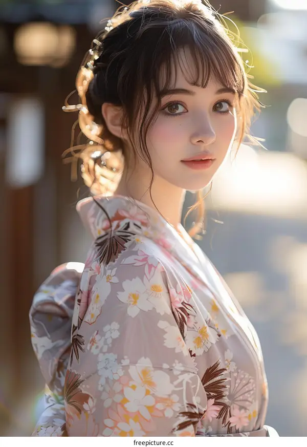 Asian Woman in Traditional Japanese Kimono