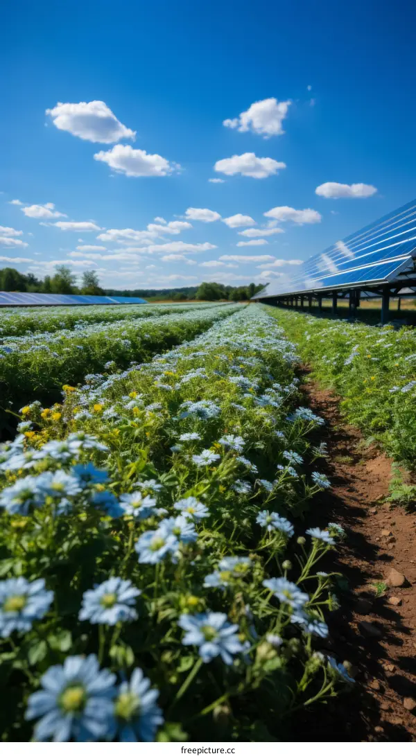 Blooming Meadow with Solar Farm