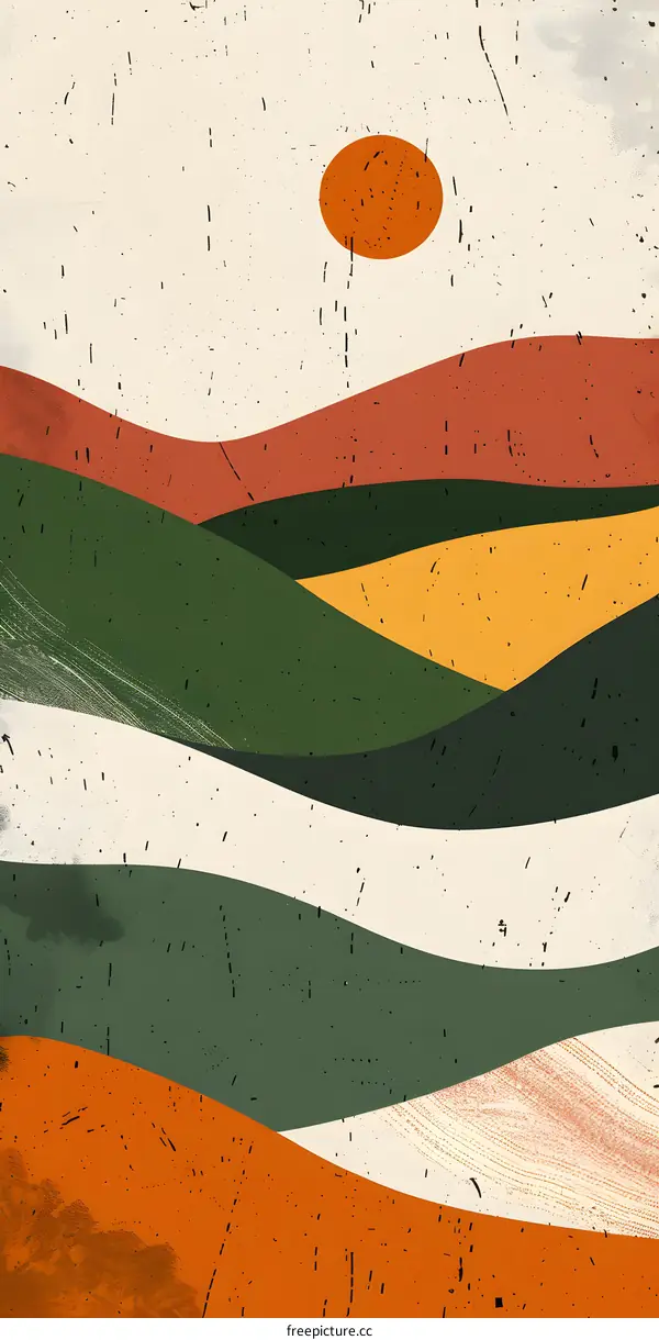 Abstract Art With Green Orange And Red Wavy Lines