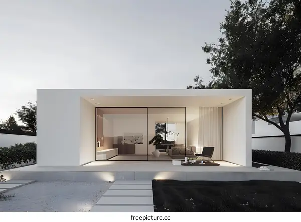 Minimalist Modern House with Large Glass Windows and Patio