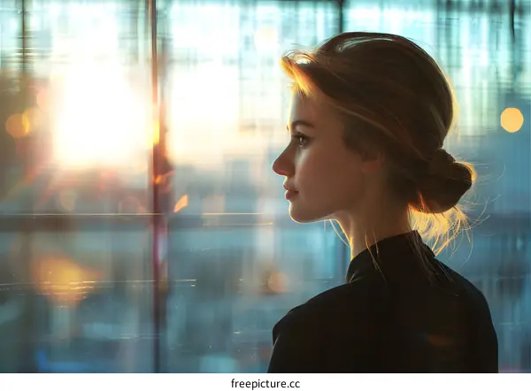 portrait of a young woman looking out the window