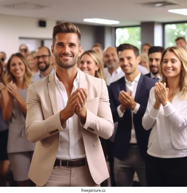 Businessman giving a speech in front of a crowd