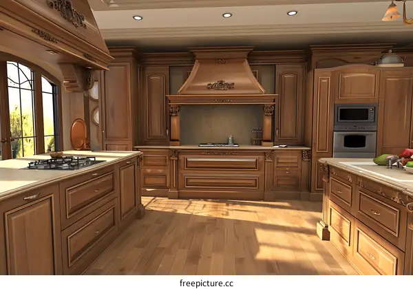 Classic Kitchen Design With Wooden Cabinets And Natural Lighting