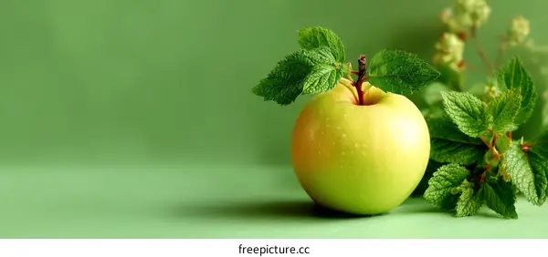 Fresh Green Apple with Mint Leaves