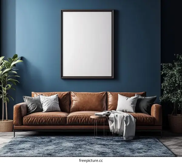 Modern Living Room Interior Mockup with Empty Frame