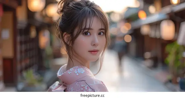 Asian Woman in Traditional Japanese Kimono