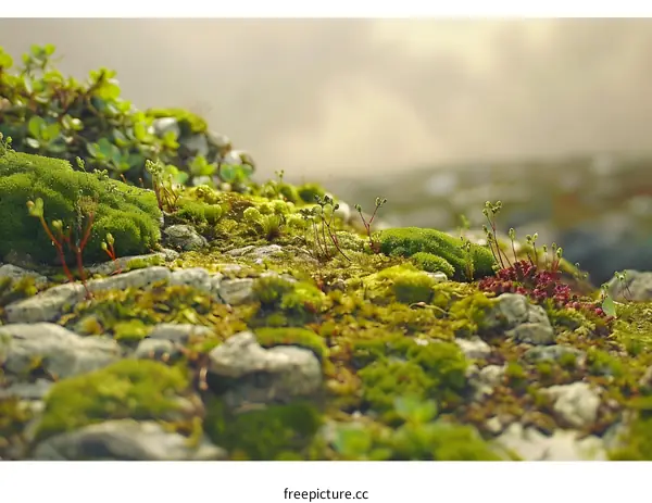Green Mossy Rocks and Plants in Nature