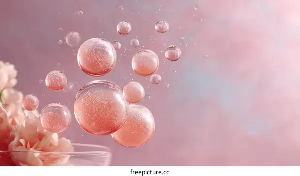 Abstract Pink Bubbles and Flowers