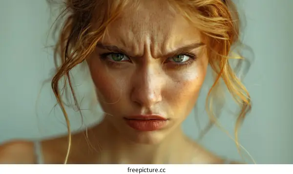 Close Up Portrait of a Woman with a Serious Expression