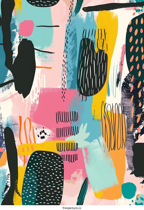 Abstract Hand Painted Illustration With Black, Yellow And Pink Colors