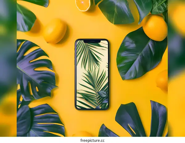Summer Phone Wallpaper With Green Leaves And Yellow Lemons