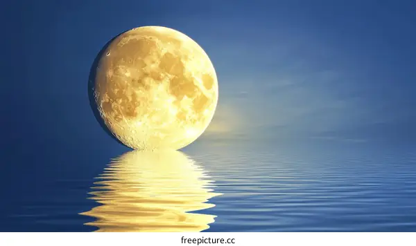 Golden Moon Reflecting on Calm Water