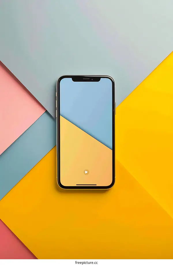 Smartphone with Play Button on Screen and Pastel Color Background