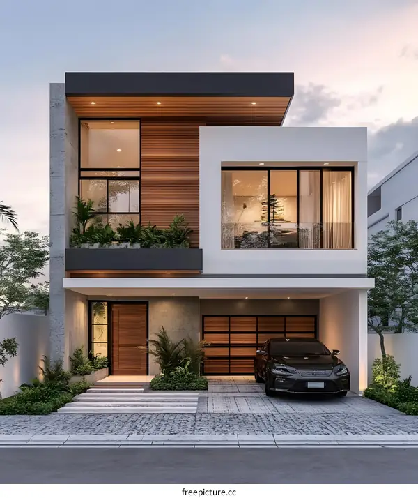 Modern House Exterior Design with Wooden Accents