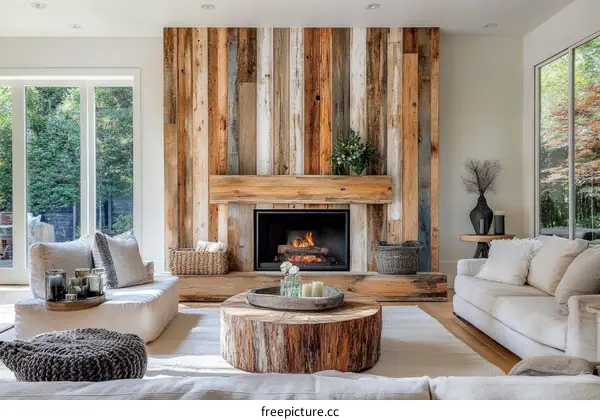 Rustic Living Room with Wood Fireplace