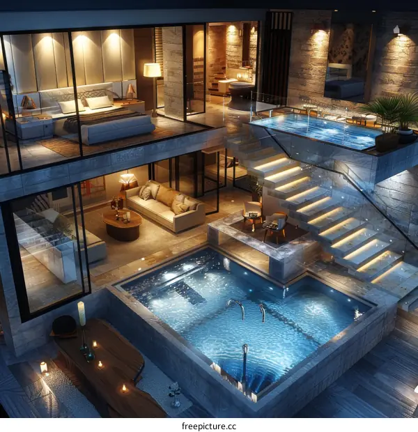 Modern Luxury Villa Interior with Swimming Pool