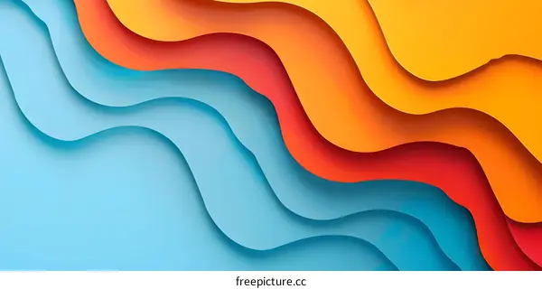 Abstract Wavy Background with 3D Paper Cut Effect in Blue, Orange and Red Colors