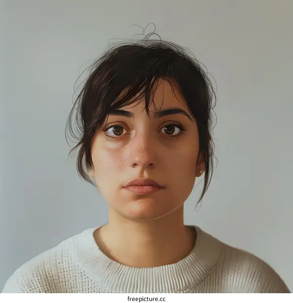 Portrait of a Young Woman with Freckles and Brown Eyes