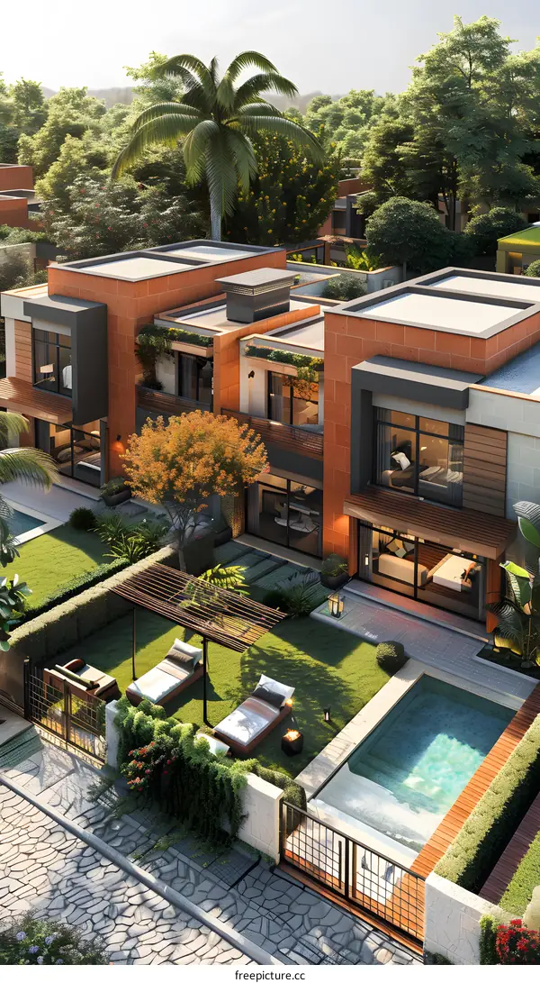 Courtyard house with swimming pool and garden