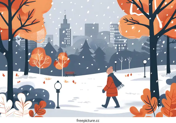 Winter City Park Illustration