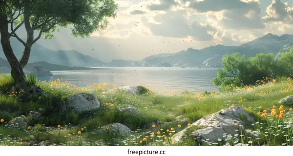 Tranquil Lake and Mountains