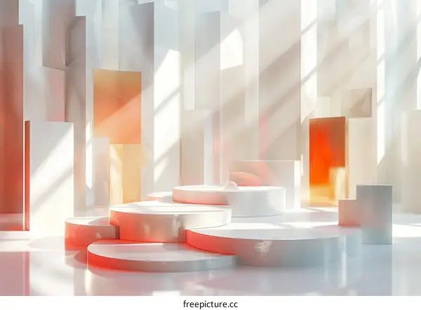 Futuristic White and Orange Podium with Glass Sphere