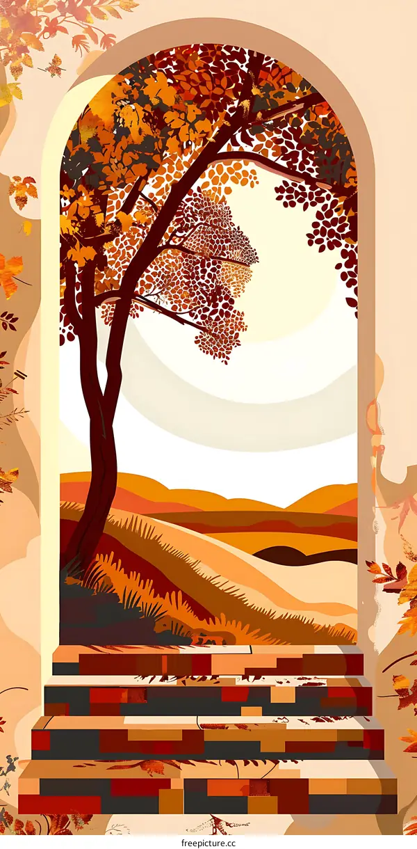 Autumn Landscape Through An Archway