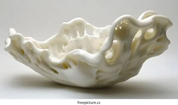 A 3D rendering of a white, organic-looking bowl