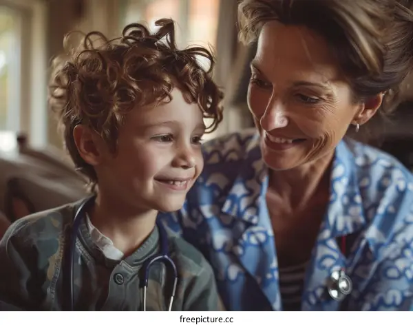 Little boy and female doctor smiling at each other