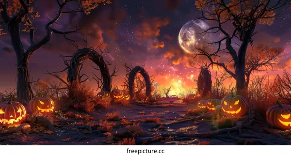 Halloween Pumpkin Night with Moon