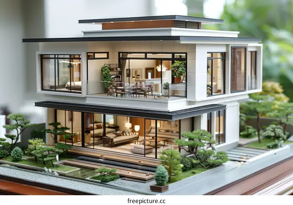 Modern House Model with Garden Landscaping