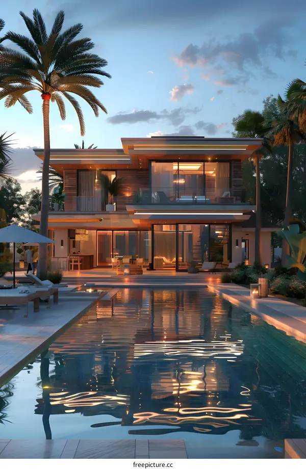 A Modern Villa with Palm Trees