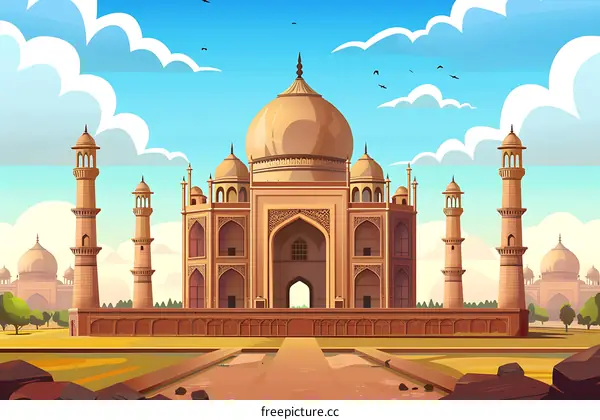 Taj Mahal Illustration with Blue Sky