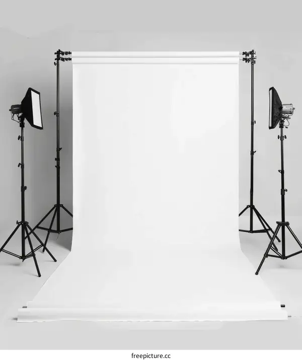 White Photography Backdrop with Two Lights on Adjustable Stands