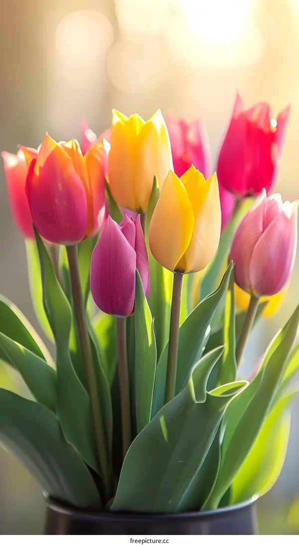 A beautiful bouquet of tulips in a vase