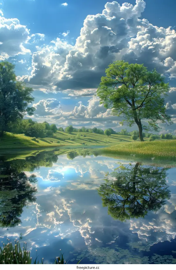 Peaceful Sky Reflection on Tranquil Lake